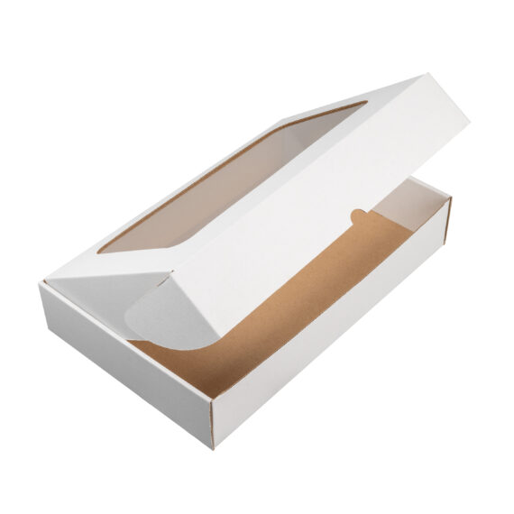 Pudełko z okienkiem fasonowe 38x24x7 cm białe