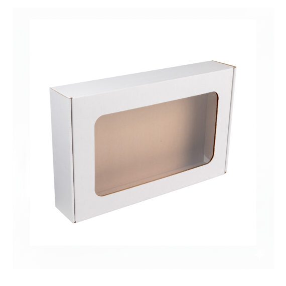 Pudełko z okienkiem fasonowe 38x24x7 cm białe